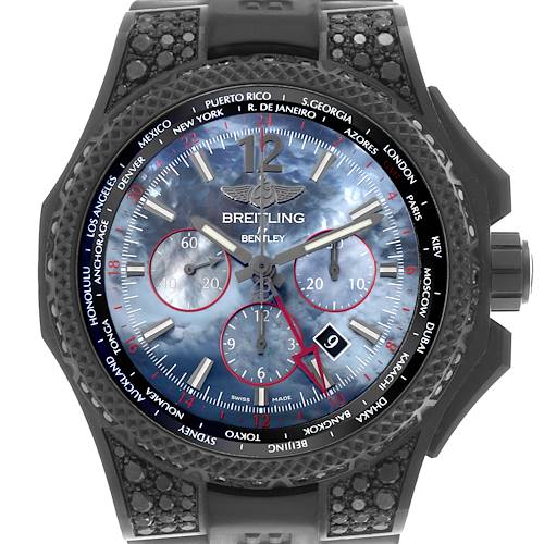 The Breitling Bentley VB0432AU/BE25-222S Men's Titanium Mother of Pearl Dial VB0432AU/BE25-222S Men's Titanium Mother of Pearl Dial watch is shown from a front angle, highlighting the face, dials, bezel, and part of the strap.