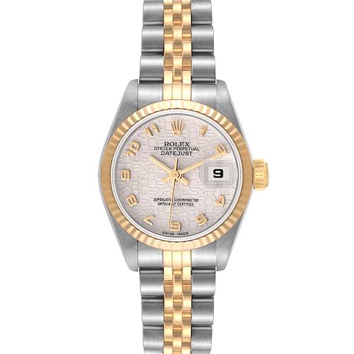 The image shows a front view of a Rolex Datejust 69173 Women's Steel and Gold (two tone) Beige Dial 69173 Women's Steel and Gold (two tone) Beige Dial watch, displaying the dial, bezel, and bracelet.