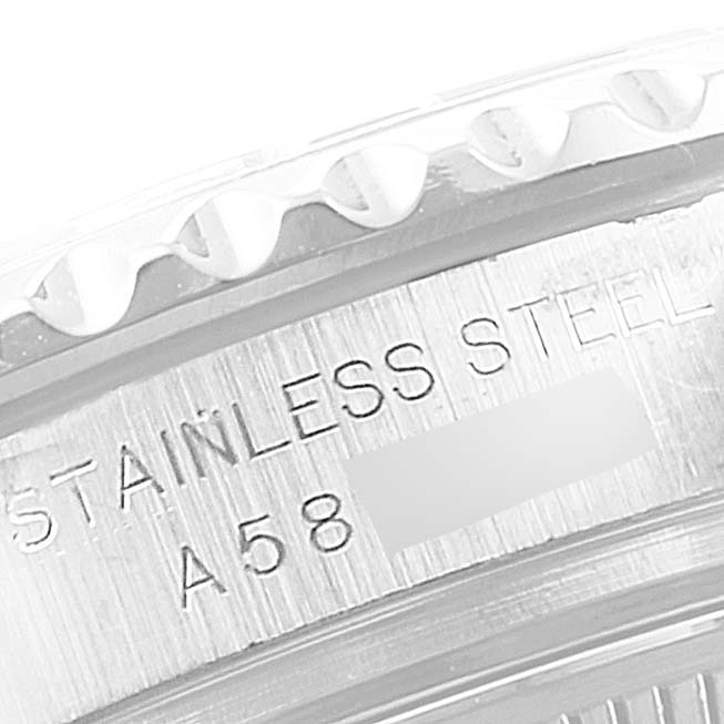 The image shows a close-up of the stainless steel engraved parts of the Rolex Yacht-Master 169622 Women's Stainless Steel Silver Dial 169622 Women's Stainless Steel Silver Dial watch.