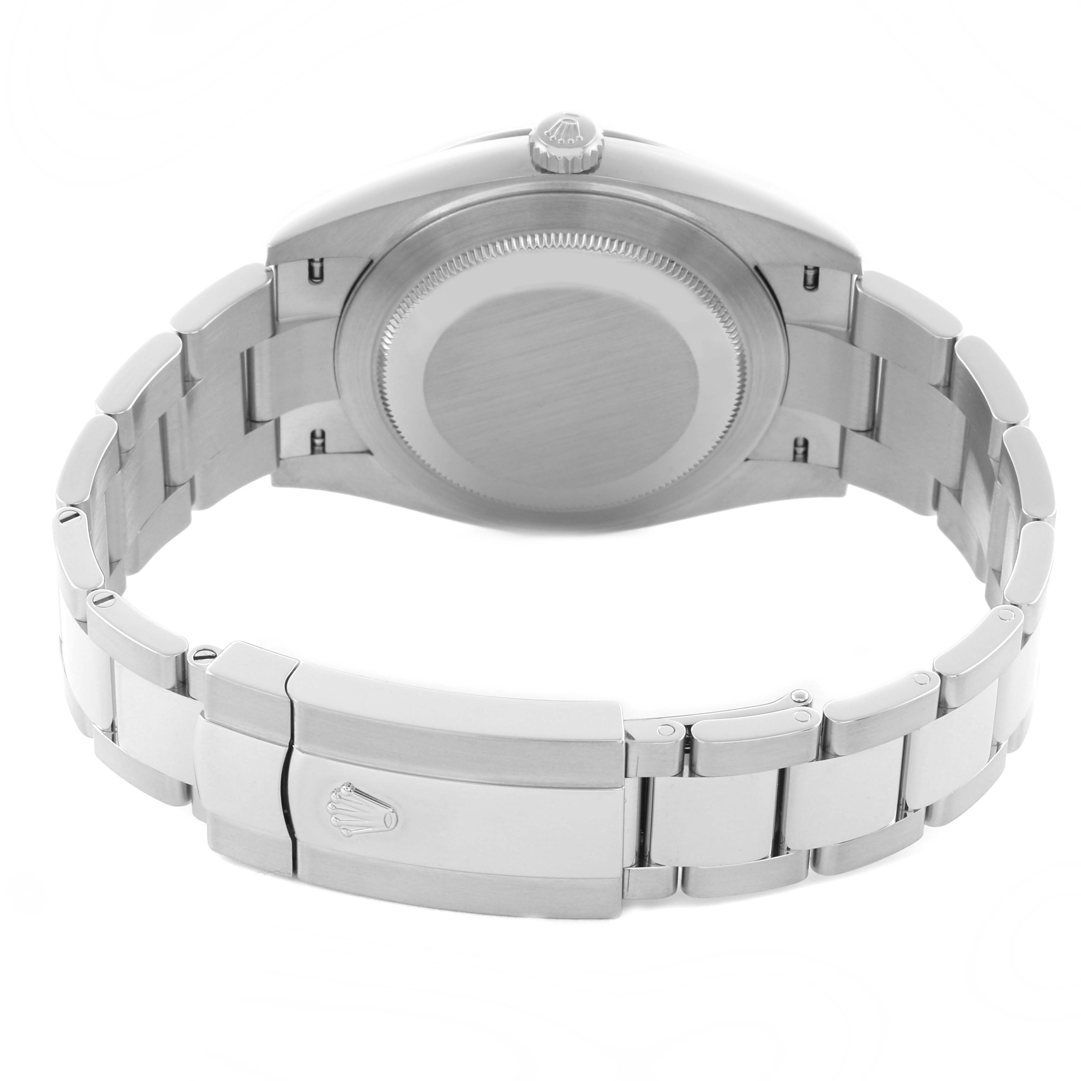 The image shows the back view of a Rolex Datejust 41 126334 Men's Stainless Steel Blue Dial 126334 Men's Stainless Steel Blue Dial, highlighting the clasp and case back.