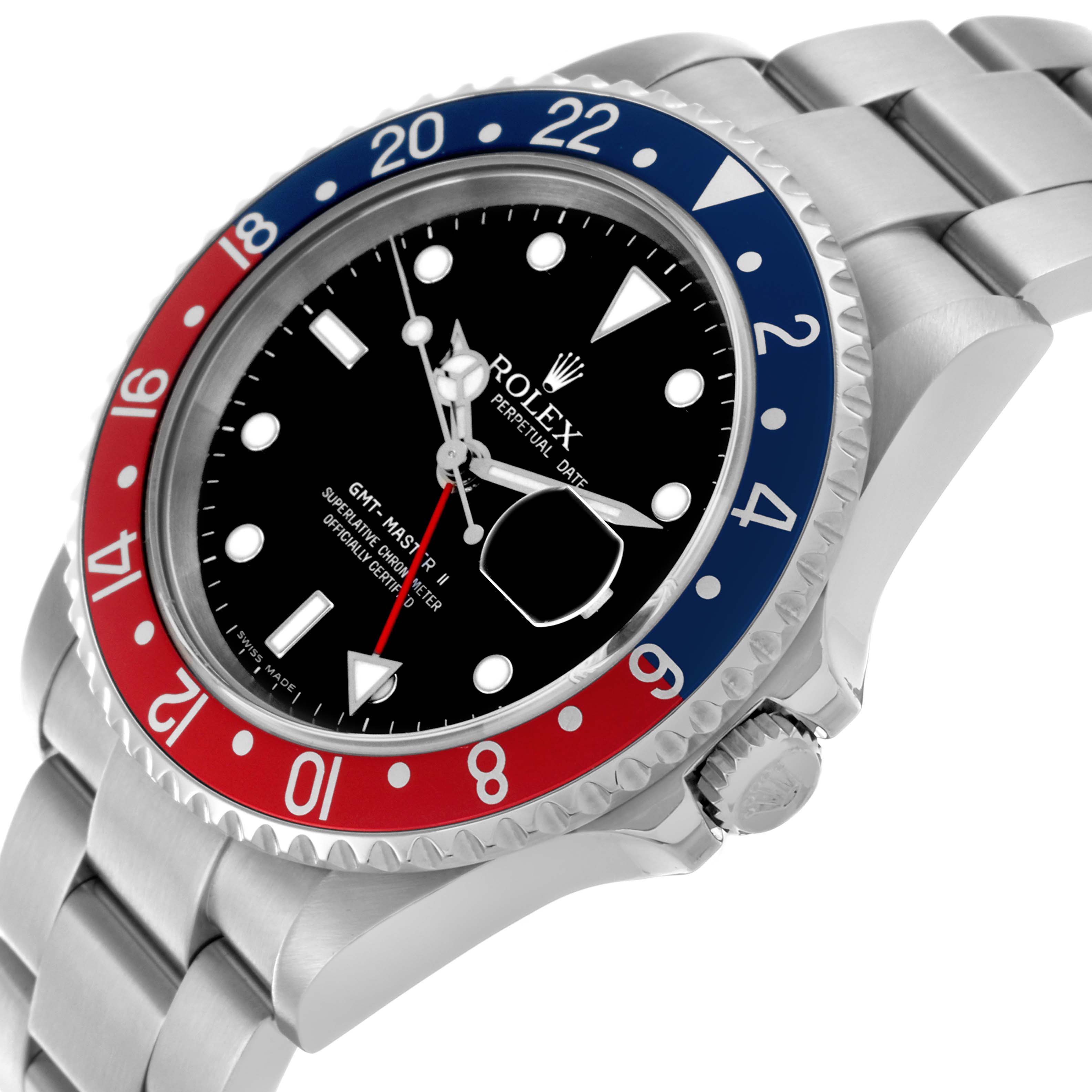 The Rolex GMT-Master 16710T Men's Stainless Steel Black Dial 16710T Men's Stainless Steel Black Dial watch is shown at a slight angle, highlighting the bezel, crown, dial, and part of the bracelet.