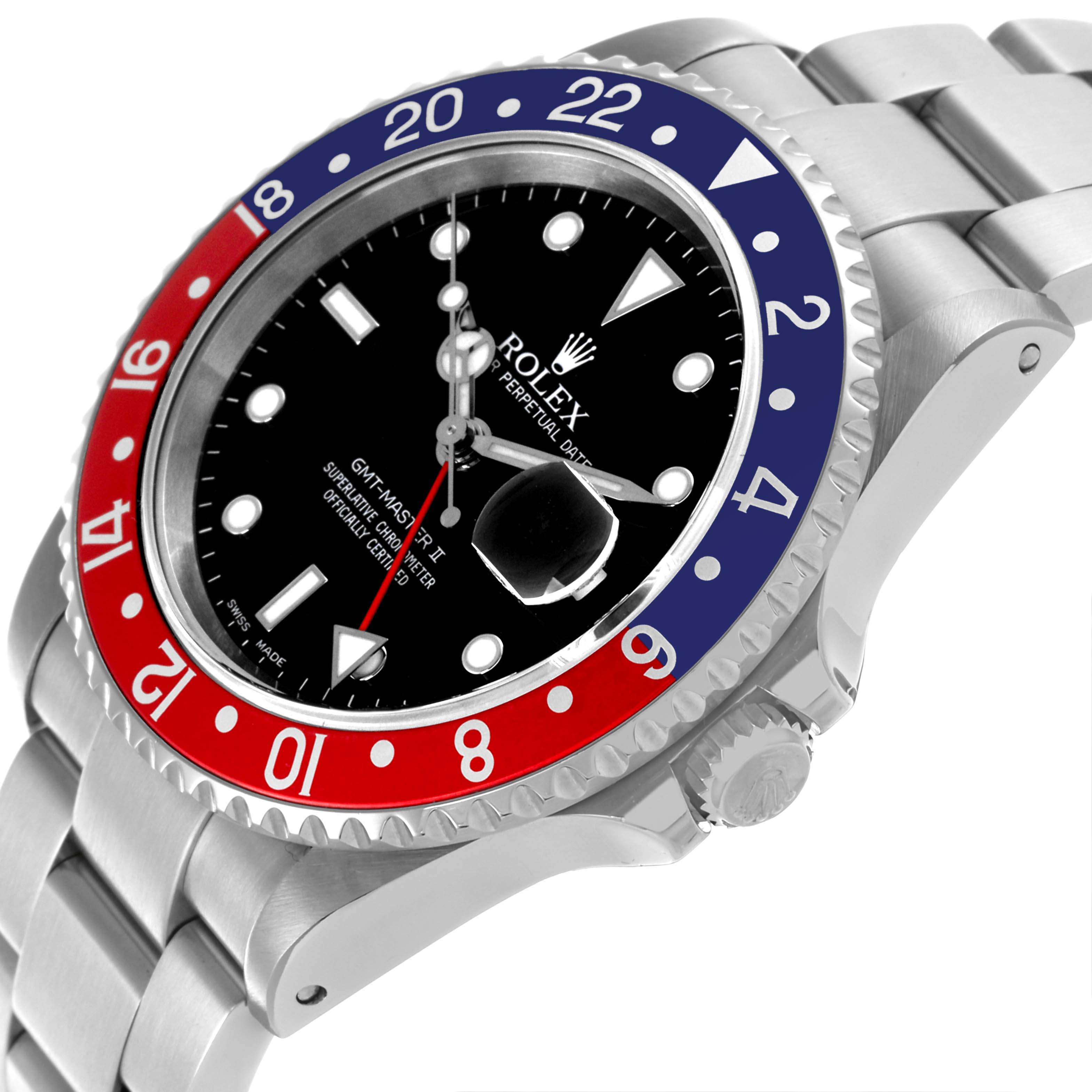 The Rolex GMT-Master 16710 Men's Stainless Steel Black Dial 16710 Men's Stainless Steel Black Dial watch is shown at a side angle, highlighting the bezel, crown, and bracelet.