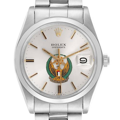 The Rolex Date 6694 Men's Stainless Steel Silver Dial 6694 Men's Stainless Steel Silver Dial watch is shown from the front, displaying the dial, case, bracelet, and date feature.