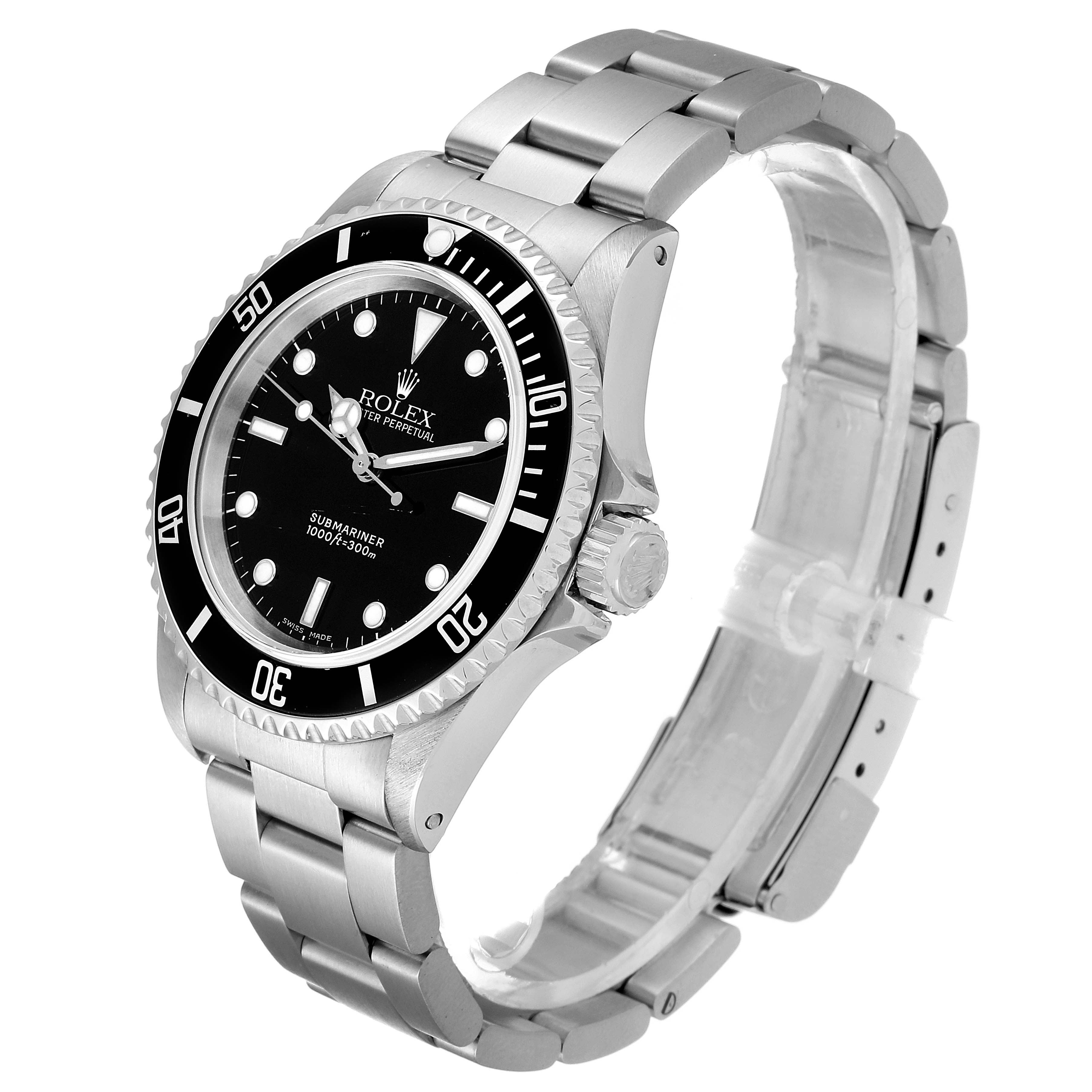 The image shows a side and front angle of a Rolex Submariner 14060M Men's Stainless Steel Black Dial 14060M Men's Stainless Steel Black Dial watch, highlighting its bezel, crown, and bracelet.