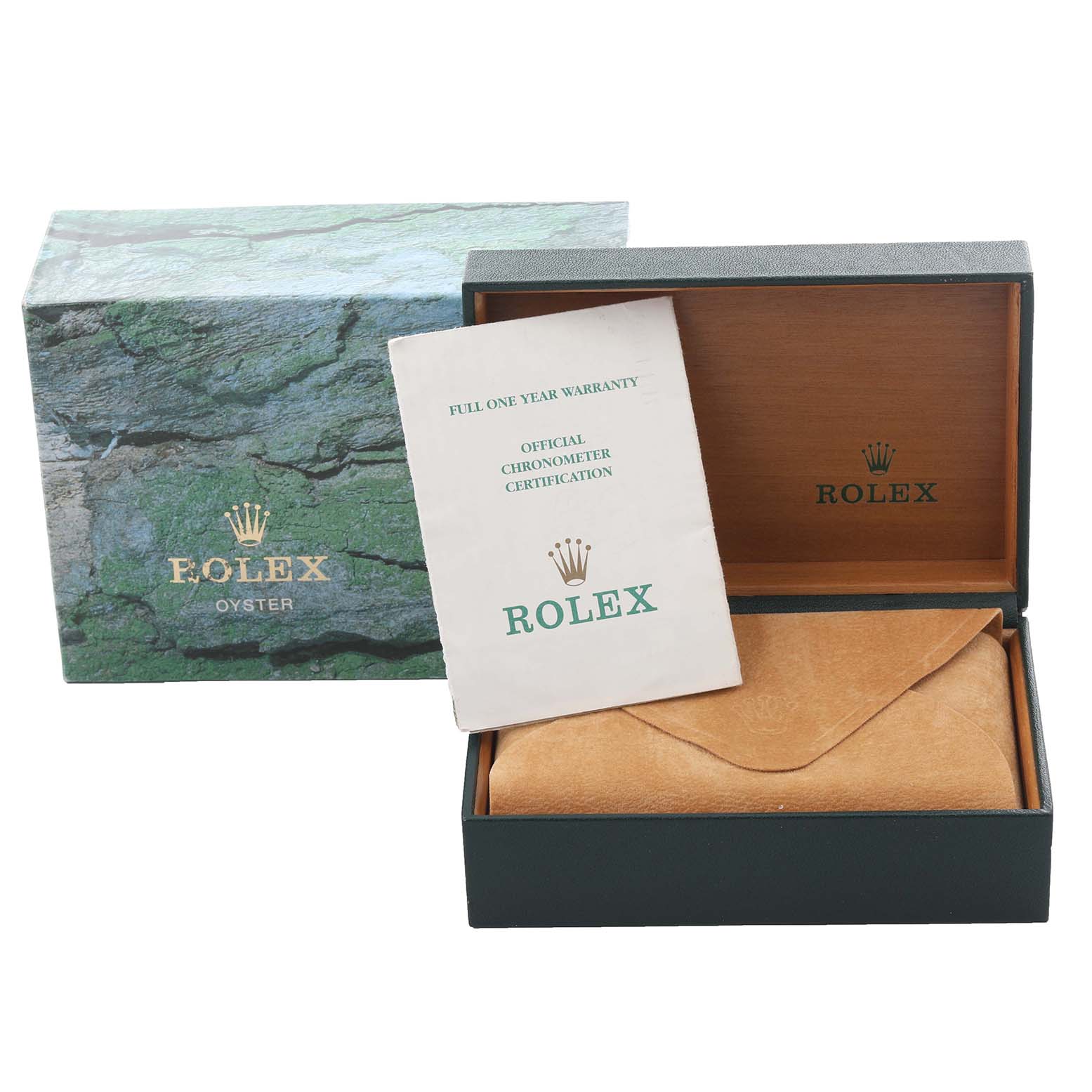 The image shows a Rolex Yacht-Master 169622 Women's Stainless Steel Silver Dial 169622 Women's Stainless Steel Silver Dial box at an angle, with an outer box, warranty card, and interior pouch displayed.