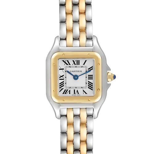 The Cartier Panthere W2PN0006 Women's Steel and Gold (two tone) Silver Dial W2PN0006 Women's Steel and Gold (two tone) Silver Dial watch is shown from the front, displaying the face, bezel, and part of the bracelet.