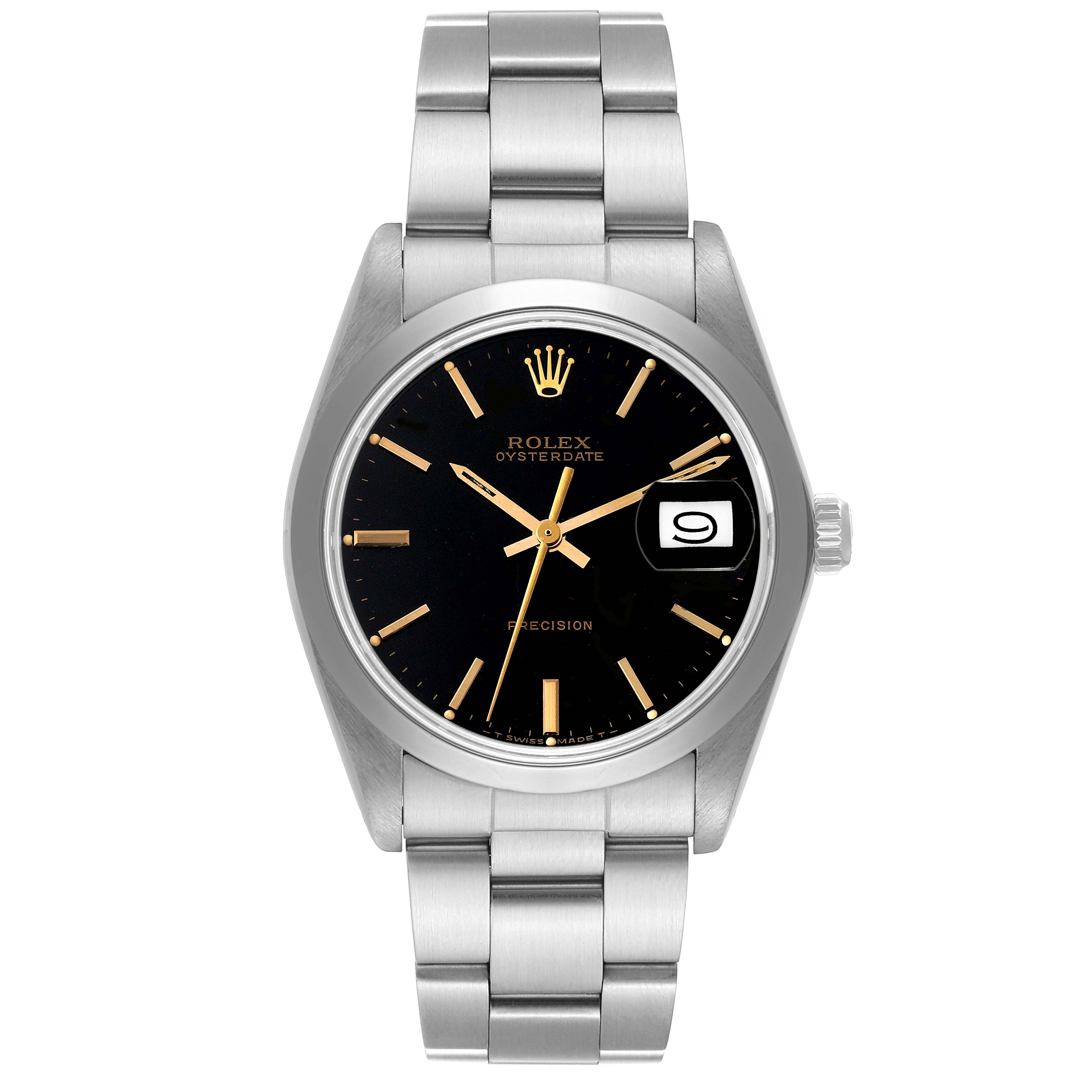 The image shows a Rolex Date 6694 Men's Stainless Steel Black Dial 6694 Men's Stainless Steel Black Dial model watch from a front angle, displaying the dial, hands, and bracelet.