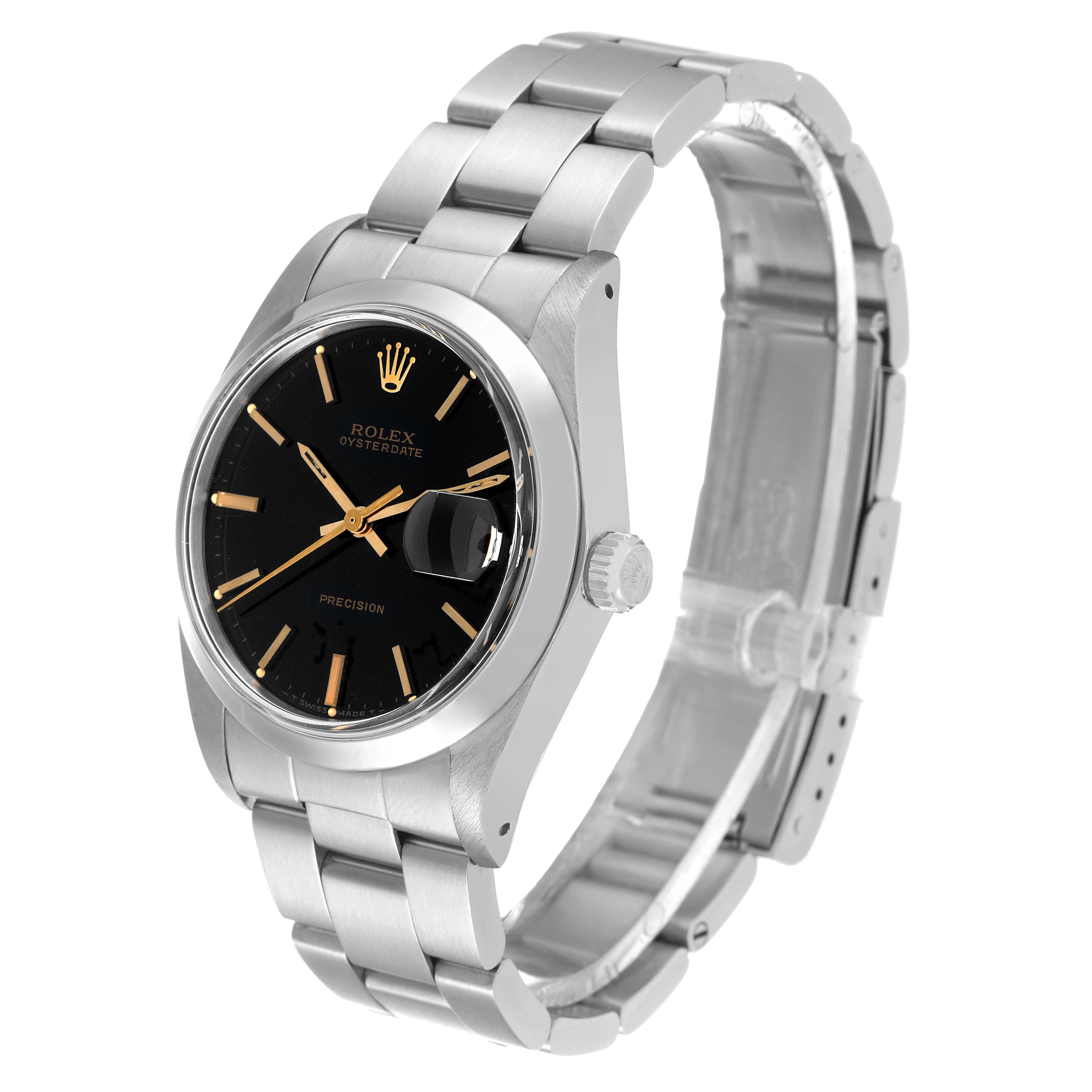 The image shows a Rolex Date 6694 Men's Stainless Steel Black Dial 6694 Men's Stainless Steel Black Dial model wristwatch from a three-quarter angle, highlighting the face, case, and bracelet.