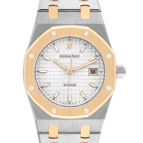 The Audemars Piguet Royal Oak 15000SA/O/0789SA/07 Men's Steel and Gold (two tone) White Dial 15000SA/O/0789SA/07 Men's Steel and Gold (two tone) White Dial is shown from a front angle, displaying the dial, bezel, and part of the bracelet.
