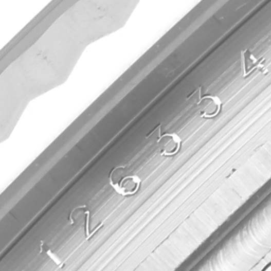 The image shows a close-up of the bezel and part of the dial with engraved numerals of the Rolex Datejust 41 126334 Men's Stainless Steel Silver Dial 126334 Men's Stainless Steel Silver Dial.