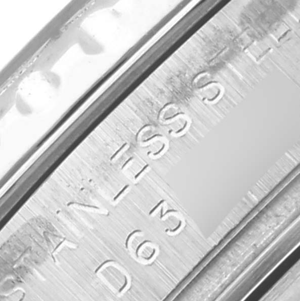 This image shows a close-up of the inner bezel of a Rolex Yacht-Master 169622 Women's Stainless Steel Silver Dial 169622 Women's Stainless Steel Silver Dial watch, highlighting the engraved serial details.