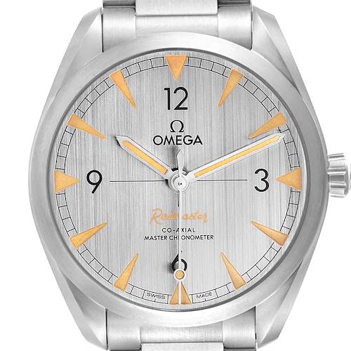 This image shows a front view of the Omega Seamaster 220.10.40.20.06.001 Men's Stainless Steel Grey Dial 220.10.40.20.06.001 Men's Stainless Steel Grey Dial watch, highlighting the face, dial, and part of the bracelet.