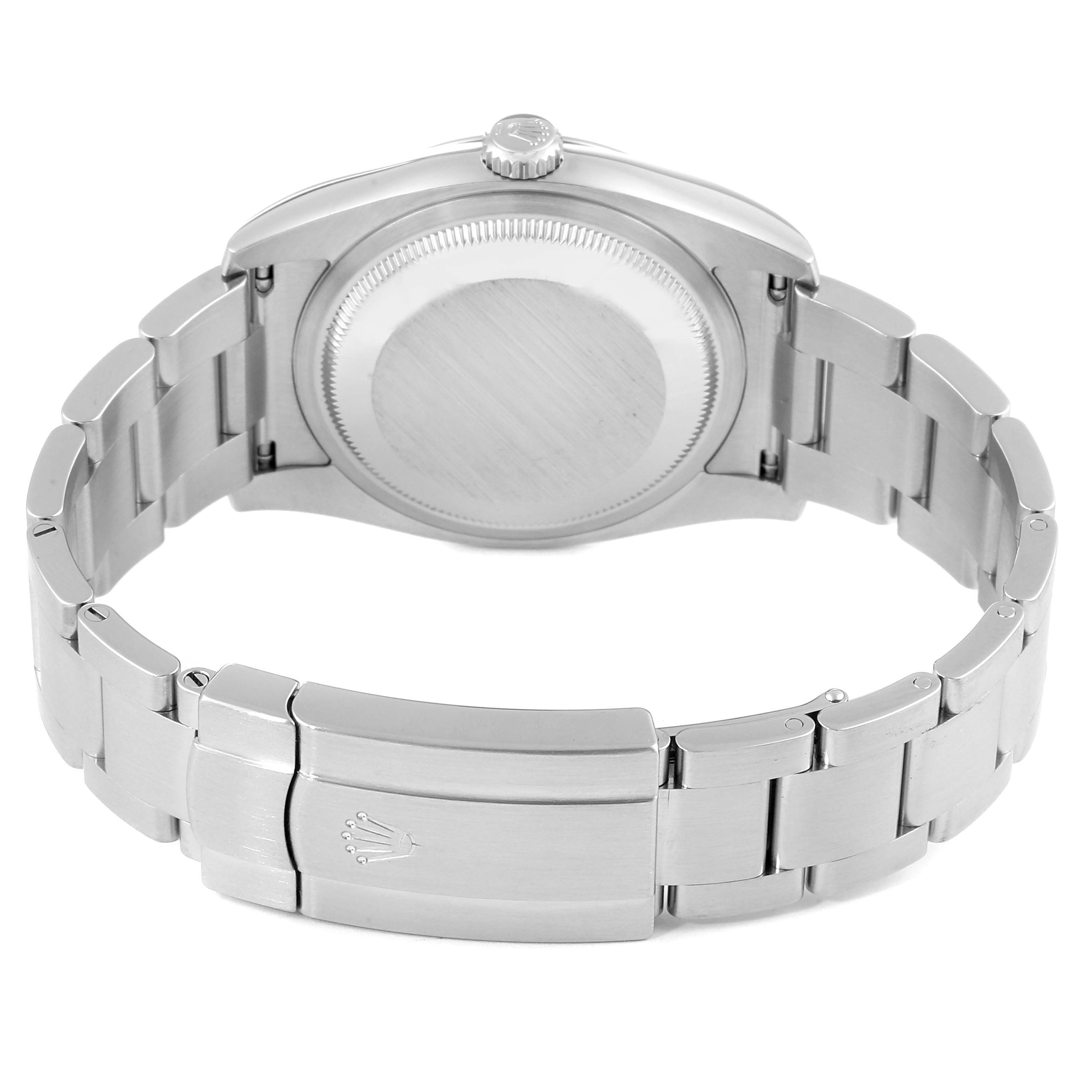 The image shows the back and bracelet of a Rolex Oyster Perpetual 116000 Men's Stainless Steel Grey Dial 116000 Men's Stainless Steel Grey Dial watch.