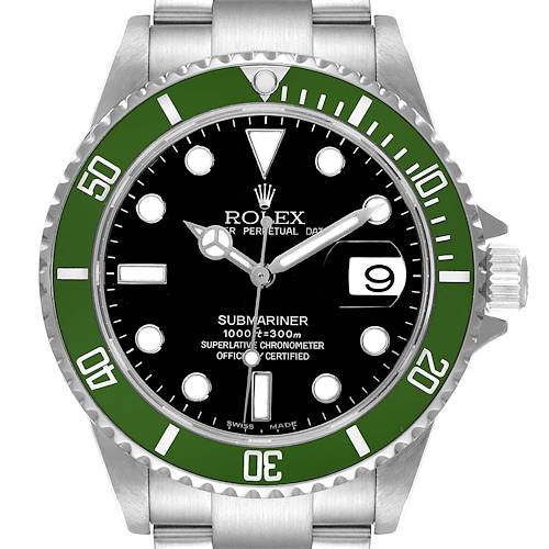 This image shows the front view of a Rolex Submariner 16610LV Men's Stainless Steel Black Dial 16610LV Men's Stainless Steel Black Dial watch, highlighting the dial and bezel.