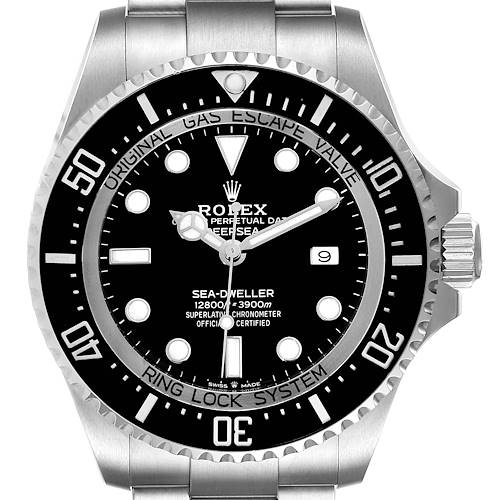 This image shows the Rolex Sea-Dweller 126660 Men's Stainless Steel Black Dial 126660 Men's Stainless Steel Black Dial model from a frontal angle, highlighting the dial, bezel, crown, and bracelet.