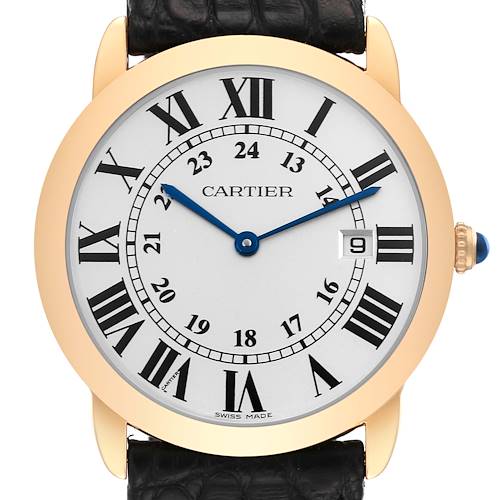 The image shows a frontal view of the Cartier Ronde W6700455 Men's Steel and Gold (two tone) Silver Dial W6700455 Men's Steel and Gold (two tone) Silver Dial model watch, displaying the dial, hands, and part of the strap.