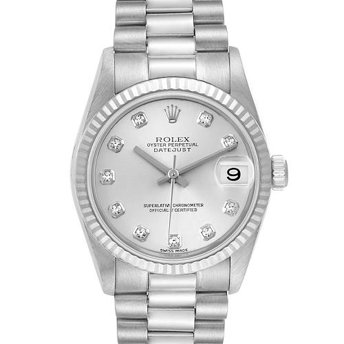 The Rolex President 78279 Women's White Gold Silver Dial 78279 Women's White Gold Silver Dial model watch is shown from the front, displaying the dial, bezel, and bracelet.