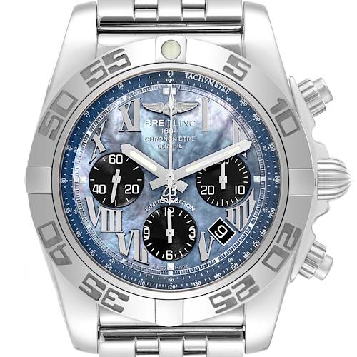 This image shows a front view of the Breitling Chronometre Certifie Limited Series model watch, highlighting the dial and bracelet.