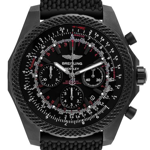 The image shows a front view of a Breitling Bentley V25367 Men's Titanium Black Dial V25367 Men's Titanium Black Dial watch displaying its black dial, chronograph subdials, rotating bezel, and crown.