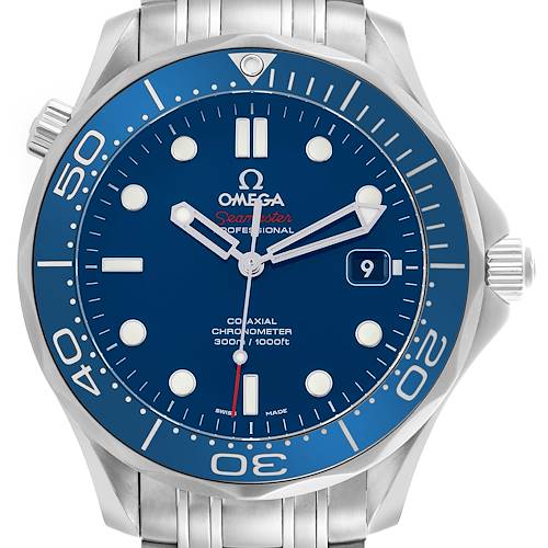 The watch is an Omega Seamaster 212.30.41.20.03.001 Men's Stainless Steel Blue Dial 212.30.41.20.03.001 Men's Stainless Steel Blue Dial model, shown from a front angle displaying the dial, bezel, crown, and part of the bracelet.