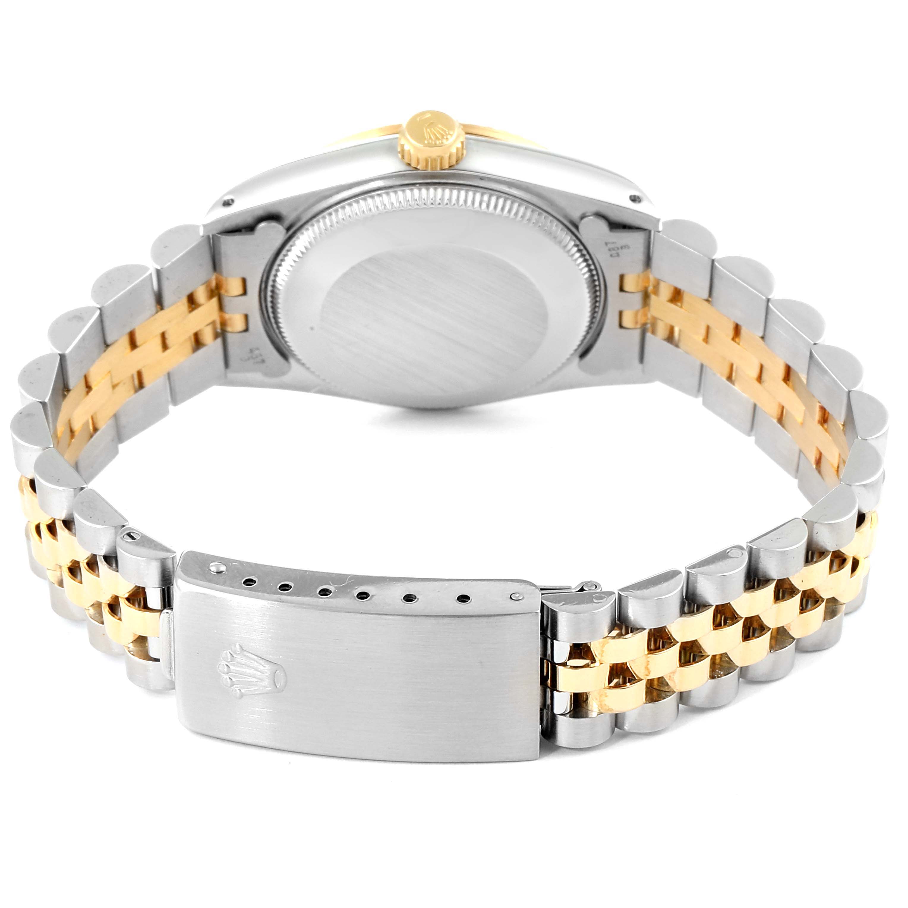 The image shows the back view of a Rolex Mid-Size 68273 Women's Steel and Gold (two tone) Champagne Dial 68273 Women's Steel and Gold (two tone) Champagne Dial watch, highlighting the clasp, case back, and two-tone bracelet.