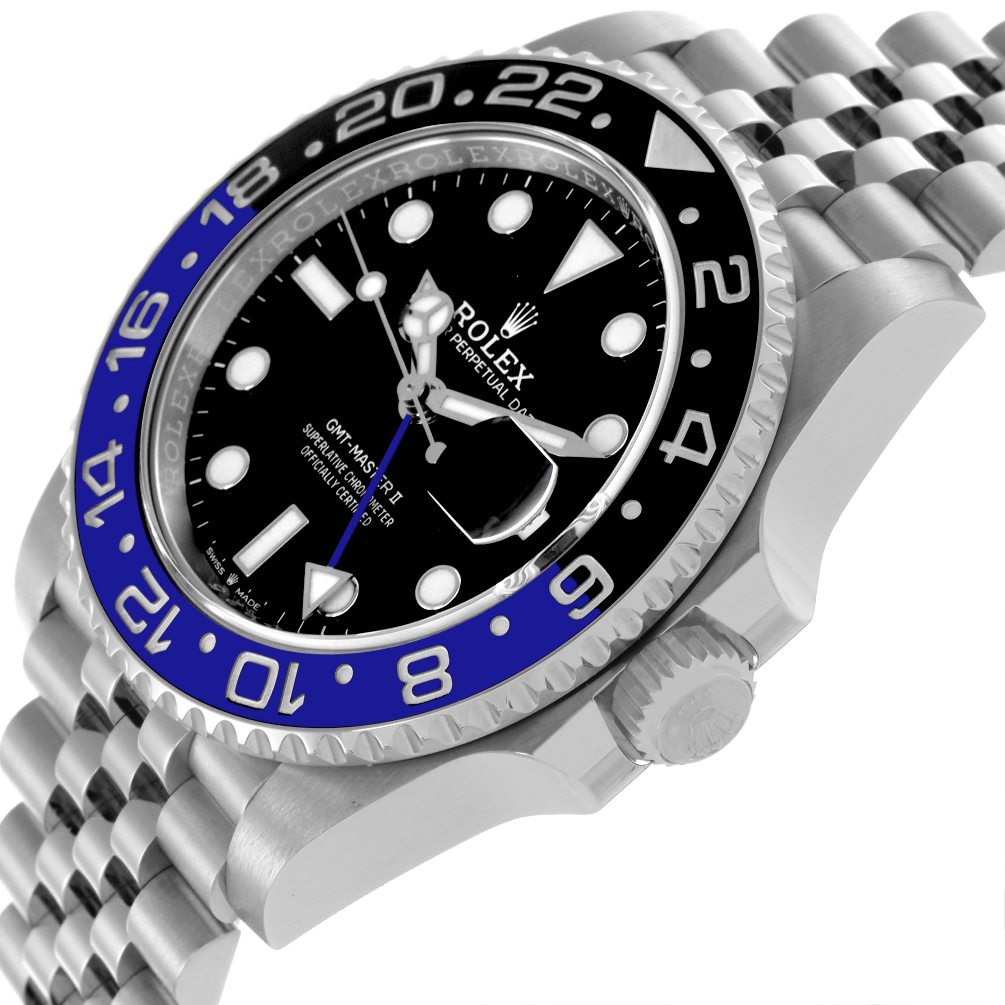 The image shows a side angle of the Rolex GMT-Master 68251 Men's Stainless Steel Black Dial 68251 Men's Stainless Steel Black Dial, displaying the bezel, crown, and part of the jubilee bracelet.