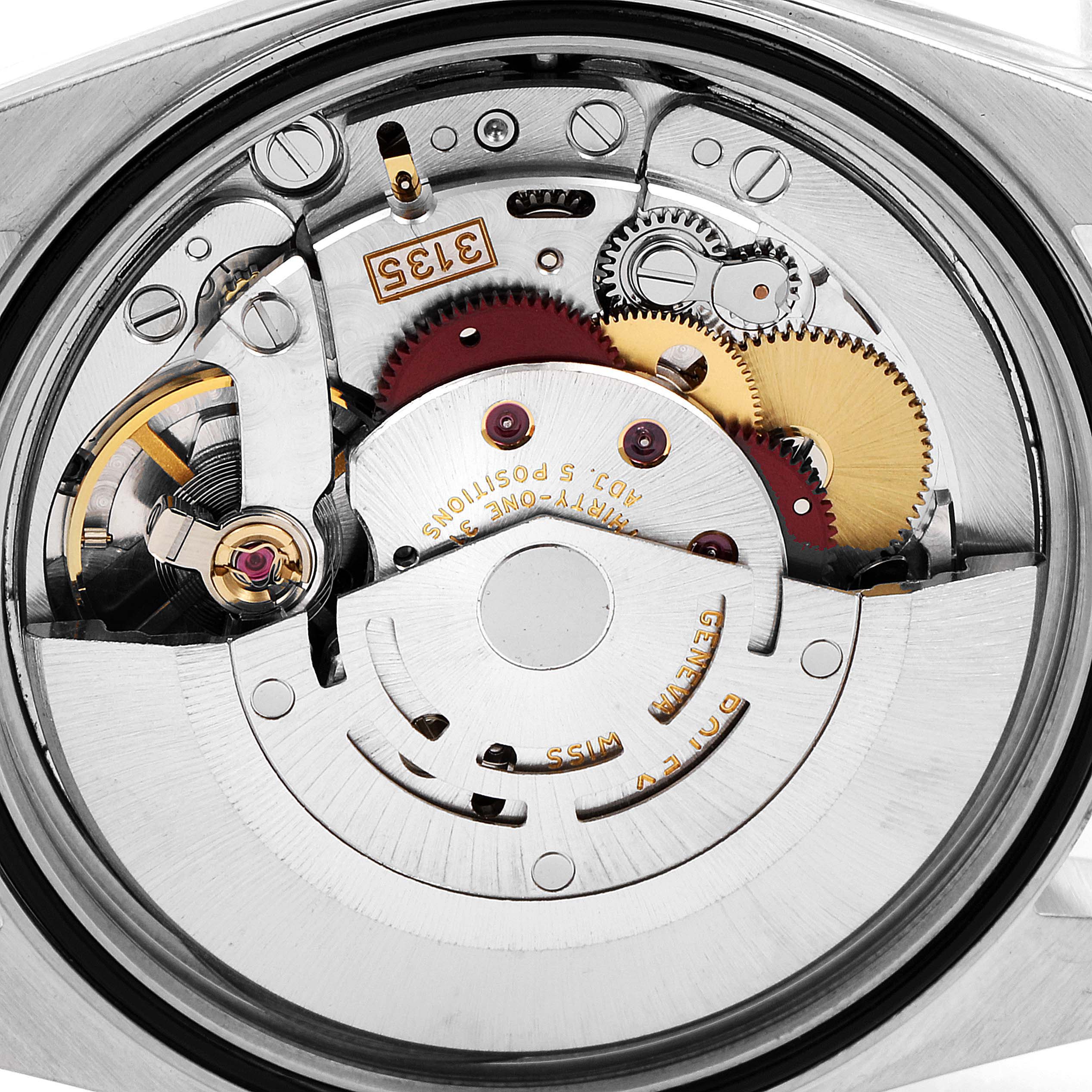 This image shows a close-up view of the movement and internal mechanisms of the Rolex Datejust 16234 Men's Stainless Steel Silver Dial 16234 Men's Stainless Steel Silver Dial watch.