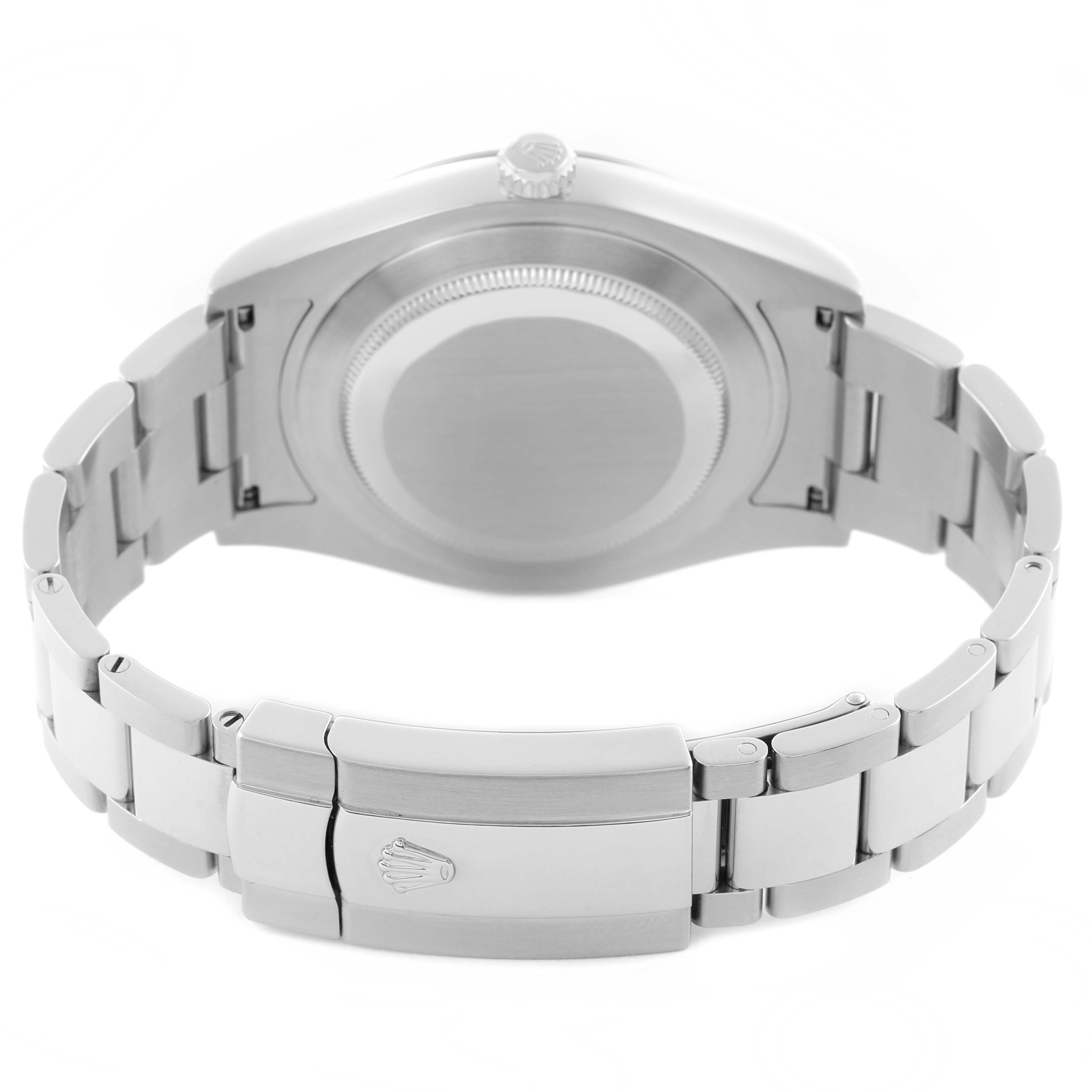 The image shows the back case and bracelet clasp of a Rolex Datejust 41 116334 Men's Stainless Steel Silver Dial 116334 Men's Stainless Steel Silver Dial watch, viewed from the rear.