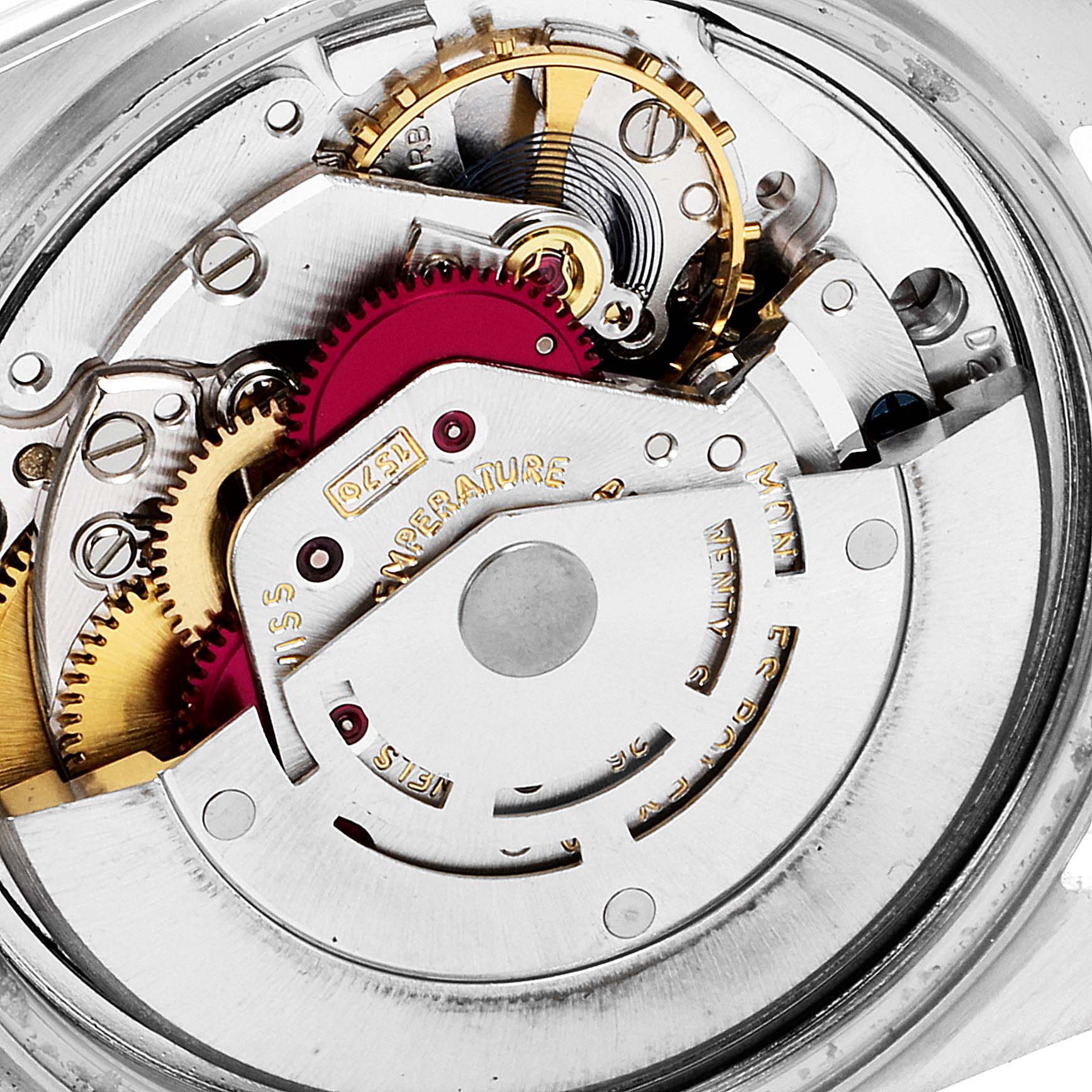 This close-up image shows the intricate movement parts and mechanisms of the Vintage Collection model by Rolex.