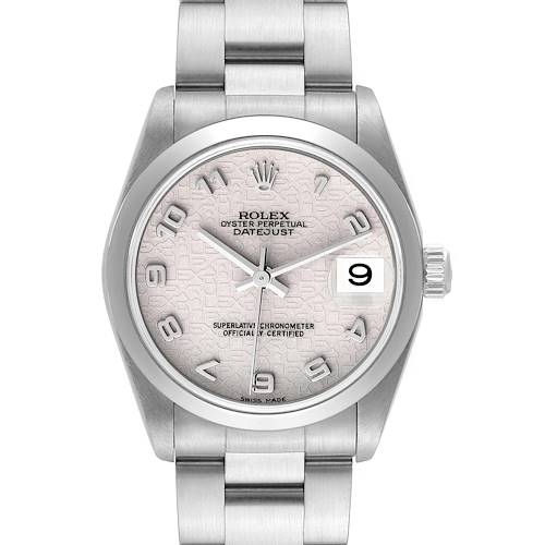 The Rolex Mid-Size 78240 Women's Stainless Steel Silver Dial 78240 Women's Stainless Steel Silver Dial model is shown from the front, displaying the dial, bracelet, and date window.