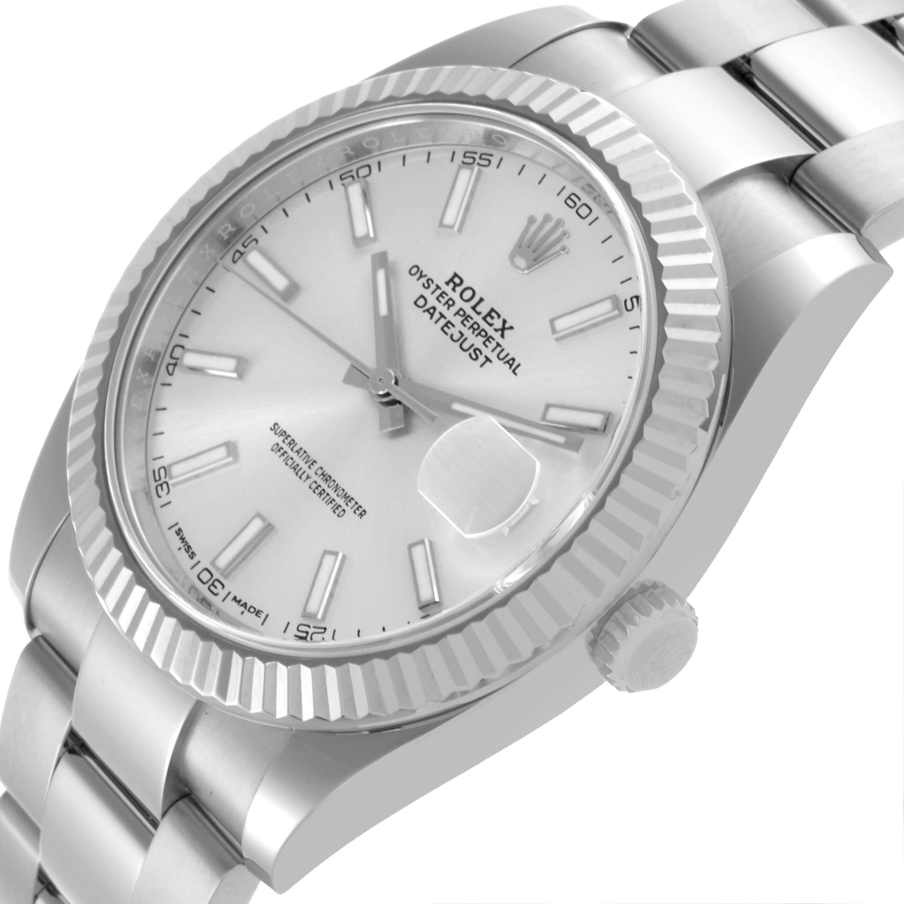 The Rolex Datejust 41 126334 Men's Stainless Steel Silver Dial 126334 Men's Stainless Steel Silver Dial is shown at an angled close-up, highlighting the dial, bezel, crown, and bracelet.