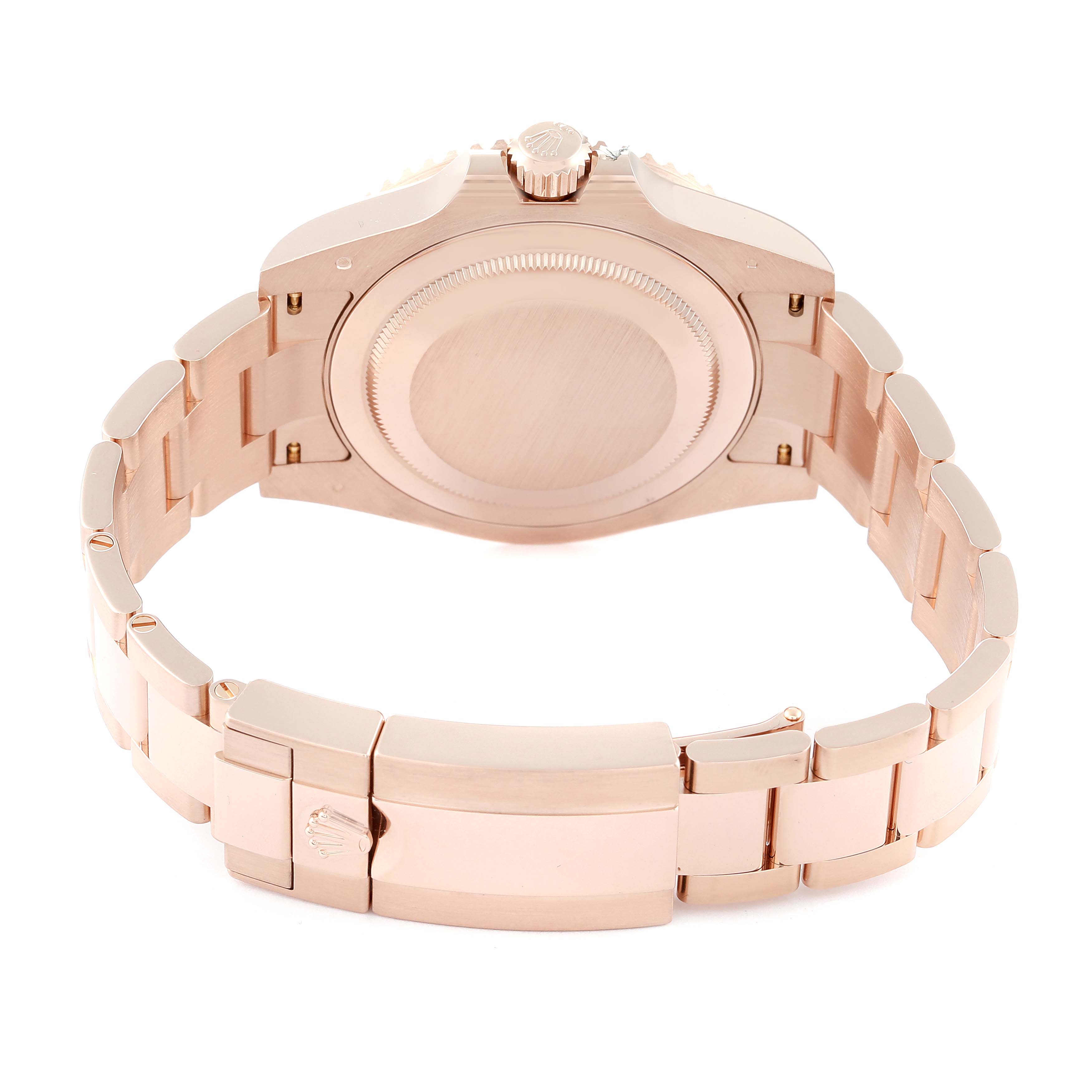 The image shows the back view, revealing the case back and bracelet of the Rolex GMT-Master 126715CHNR Men's Rose Gold Black Dial 126715CHNR Men's Rose Gold Black Dial model watch.