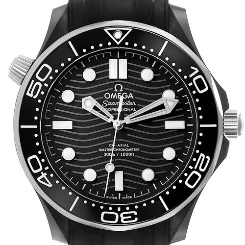 The image shows a frontal view of the Omega Seamaster 210.92.44.20.01.001 Men's Ceramic Black Dial 210.92.44.20.01.001 Men's Ceramic Black Dial watch, displaying the dial, bezel, and crown.