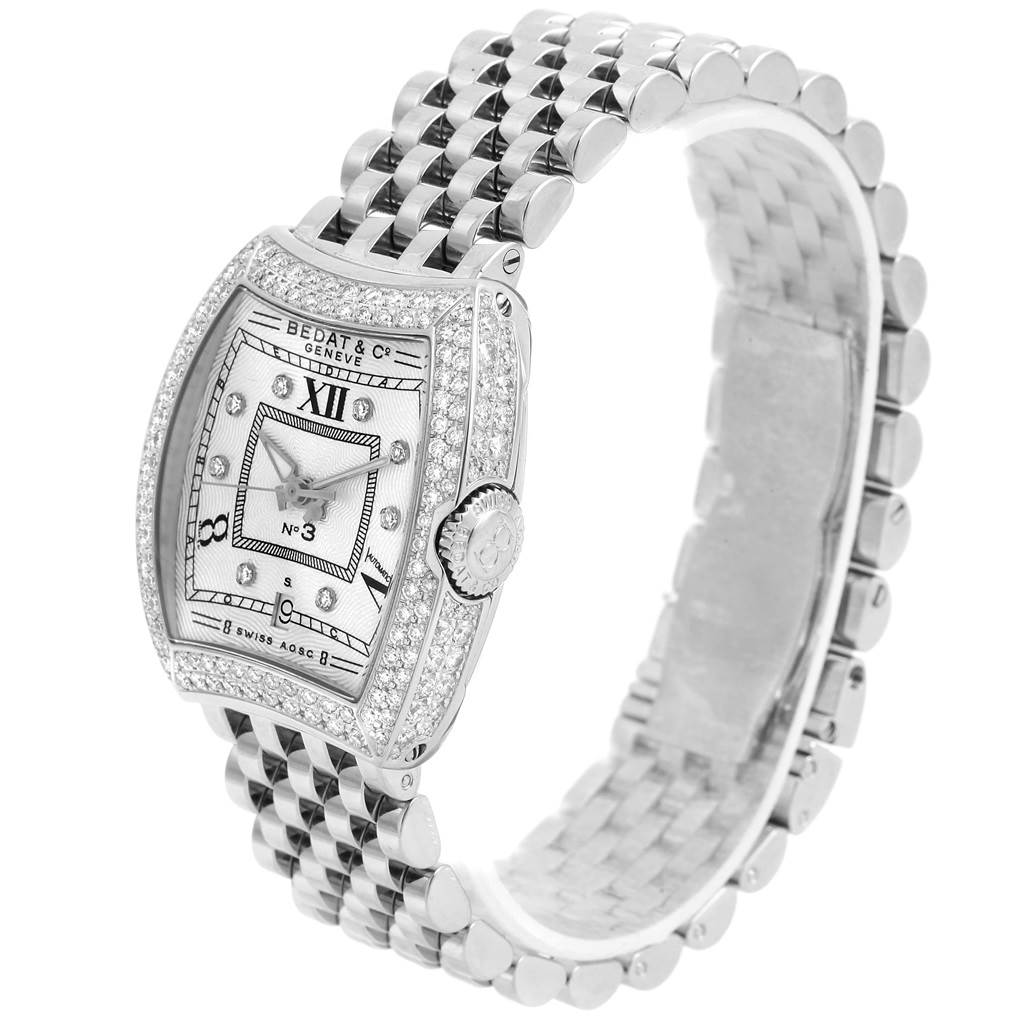 The Bedat 314.051.109 Women's Stainless Steel Silver Dial 314.051.109 Women's Stainless Steel Silver Dial No. 3 Stainless Steel Diamond Ladies Watch 314.051.109 is shown at a three-quarter angle highlighting the bezel, dial, and bracelet.