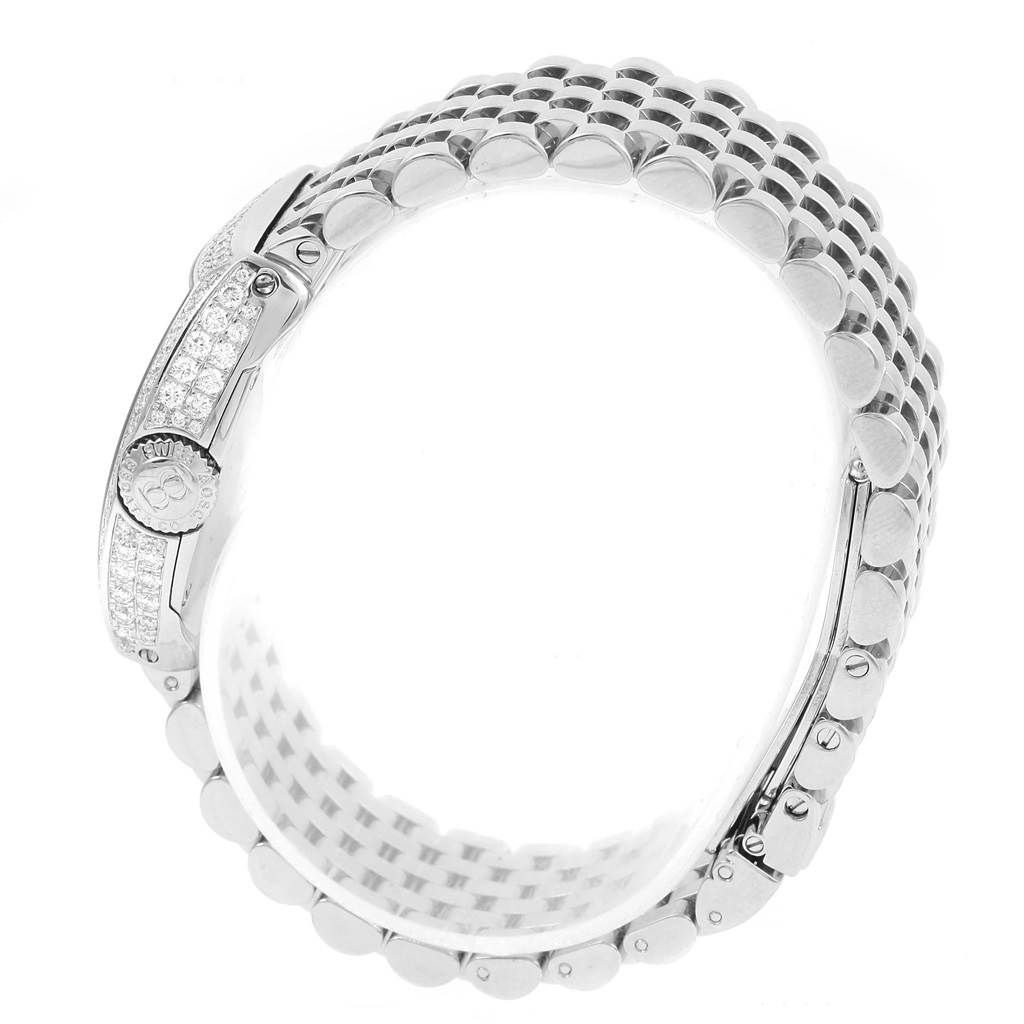 The image shows the side view of the Bedat 314.051.109 Women's Stainless Steel Silver Dial 314.051.109 Women's Stainless Steel Silver Dial No. 3 Stainless Steel Diamond Ladies Watch 314.051.109, highlighting the clasp and bracelet.