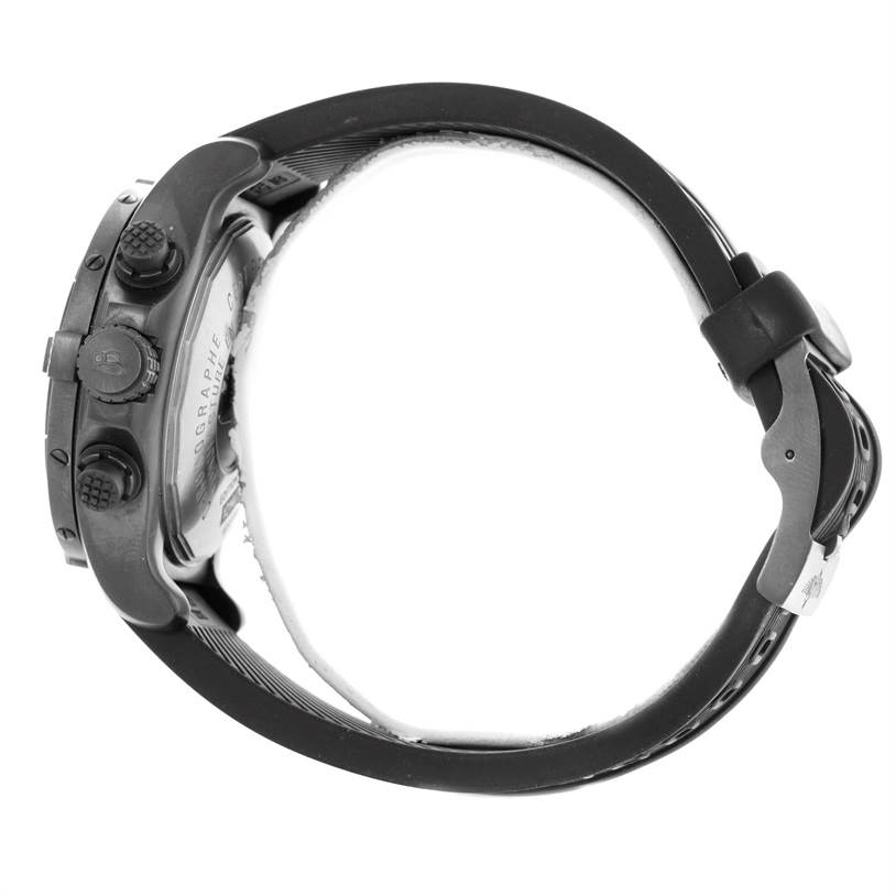 The image shows a side view of the Breitling Avenger M73390 Men's Stainless Steel Black Dial M73390 Men's Stainless Steel Black Dial watch, displaying its crown, pushers, and strap.