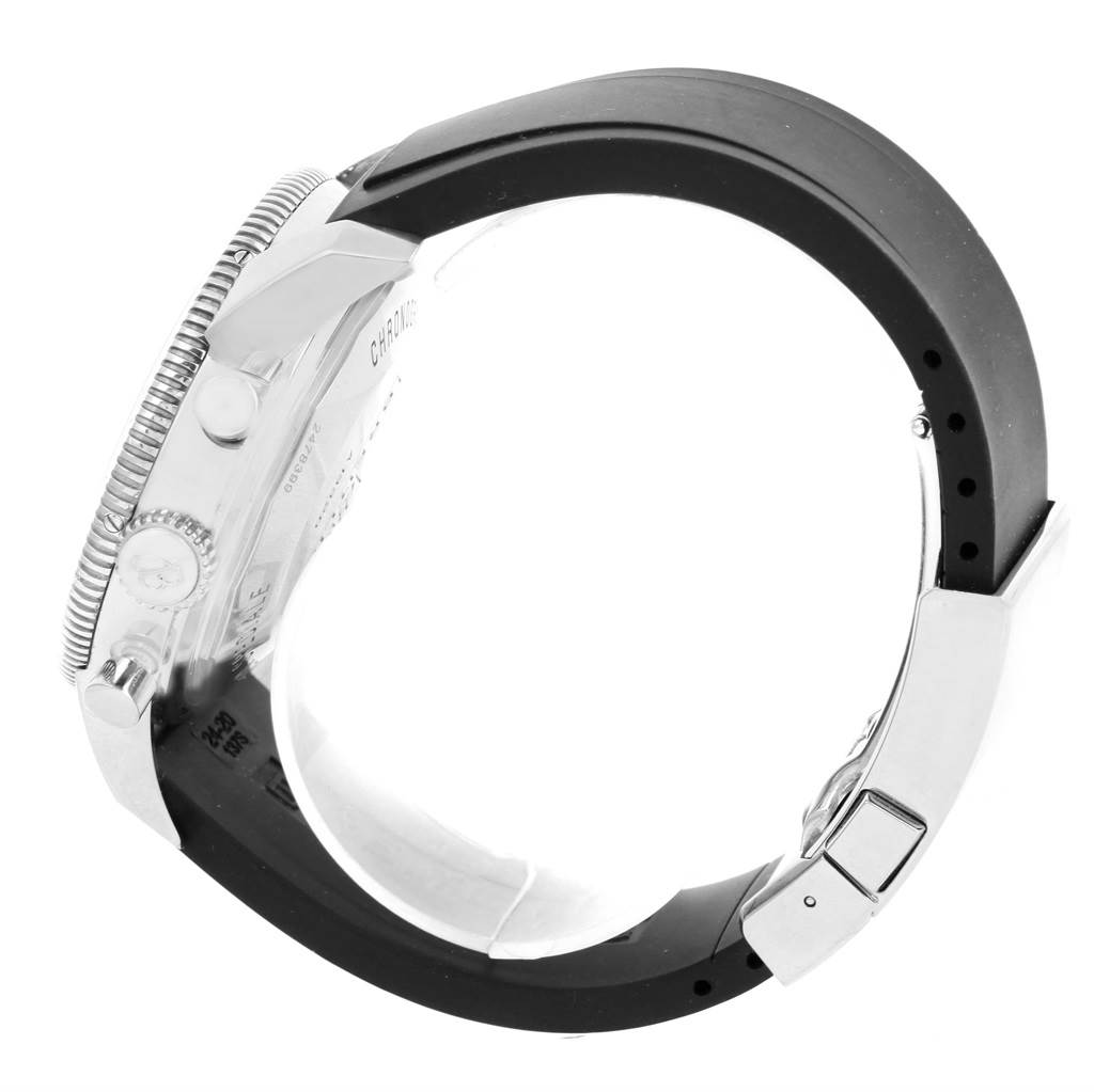 The image shows a side view of the Breitling Superocean A13320 Men's Stainless Steel Black Dial A13320 Men's Stainless Steel Black Dial watch with its bezel, crown, buttons, and strap clearly visible.