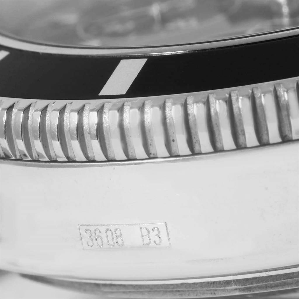 Close-up of the bezel and part of the case of a Breitling Superocean A13320 Men's Stainless Steel Black Dial A13320 Men's Stainless Steel Black Dial watch, showing model number "3608 B3".