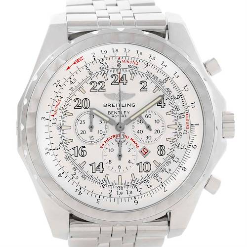 The image shows the front view of a Breitling Bentley A22362 Men's Stainless Steel White Dial A22362 Men's Stainless Steel White Dial model watch, displaying the face, bezel, and part of the bracelet.