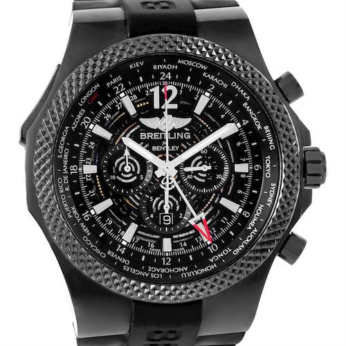 The Breitling Bentley M47362 Men's Stainless Steel Black Dial M47362 Men's Stainless Steel Black Dial watch is shown from a frontal angle, displaying its face, bezel, and straps.