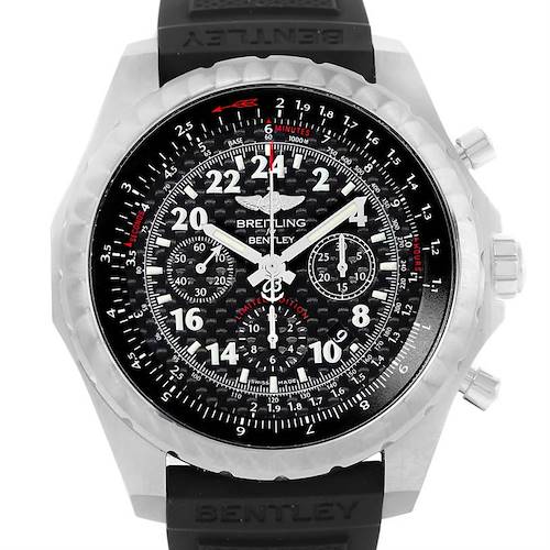The image shows a front-facing view of the Breitling Bentley 24H AB022022/BC84 Men's Stainless Steel Black Dial 24H AB022022/BC84 Men's Stainless Steel Black Dial watch, displaying its dial, bezel, and part of the rubber strap.