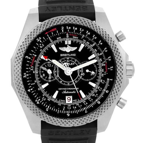 The image shows a Breitling Bentley E27365 Men's Titanium Silver Dial E27365 Men's Titanium Silver Dial model watch, highlighting its face, bezel, and part of the strap from a frontal angle.