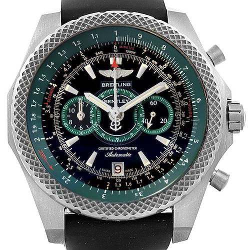 The image shows the face of a Breitling Bentley E27365 Men's Titanium Black Dial E27365 Men's Titanium Black Dial watch at a straight-on angle, displaying its dial, bezel, and controls.