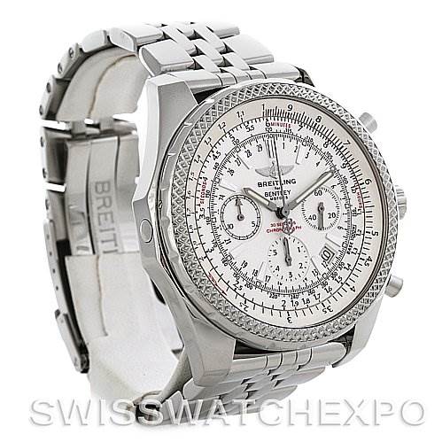 The image shows a Breitling Bentley A2536212/G552 Men's Stainless Steel Silver Dial A2536212/G552 Men's Stainless Steel Silver Dial watch at an angle that highlights the bracelet, case, and dial.