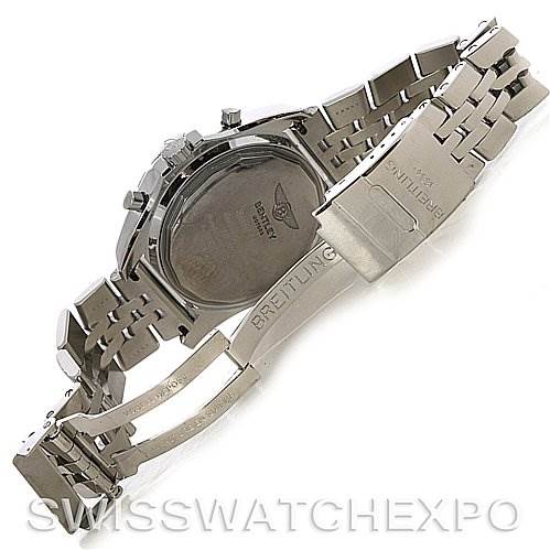 This image shows the open stainless steel bracelet and back casing of a Bentley model by Breitling.