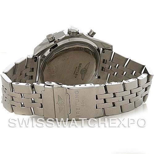The image shows the backside and bracelet clasp of a Breitling Bentley A2536212/G552 Men's Stainless Steel Silver Dial A2536212/G552 Men's Stainless Steel Silver Dial watch, highlighting its metal links and engravings.