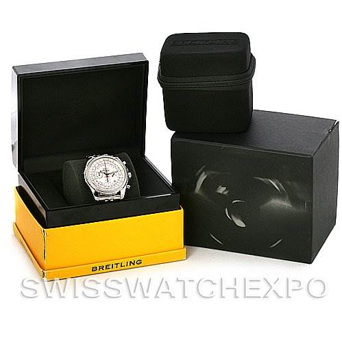 The image shows a Breitling Bentley A2536212/G552 Men's Stainless Steel Silver Dial A2536212/G552 Men's Stainless Steel Silver Dial watch in its original open box with additional packaging and a black travel case.