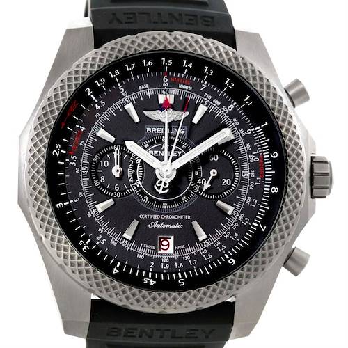 The image shows a front-facing view of the Breitling Bentley E2736522/BC63 Men's Titanium Silver Dial E2736522/BC63 Men's Titanium Silver Dial watch, highlighting the dial, bezel, and strap.