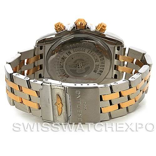 The image shows the back view of a Breitling Chronomat C1335611/K515-TT Men's Stainless Steel Burgundy Dial C1335611/K515-TT Men's Stainless Steel Burgundy Dial watch, including the case back and the two-tone metal bracelet.