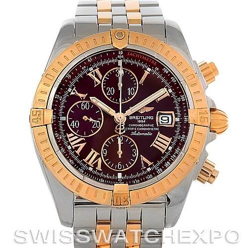 The image shows the front view of a Breitling Chronomat C1335611/K515-TT Men's Stainless Steel Burgundy Dial C1335611/K515-TT Men's Stainless Steel Burgundy Dial watch, displaying its bezel, dial, subdials, and bracelet.